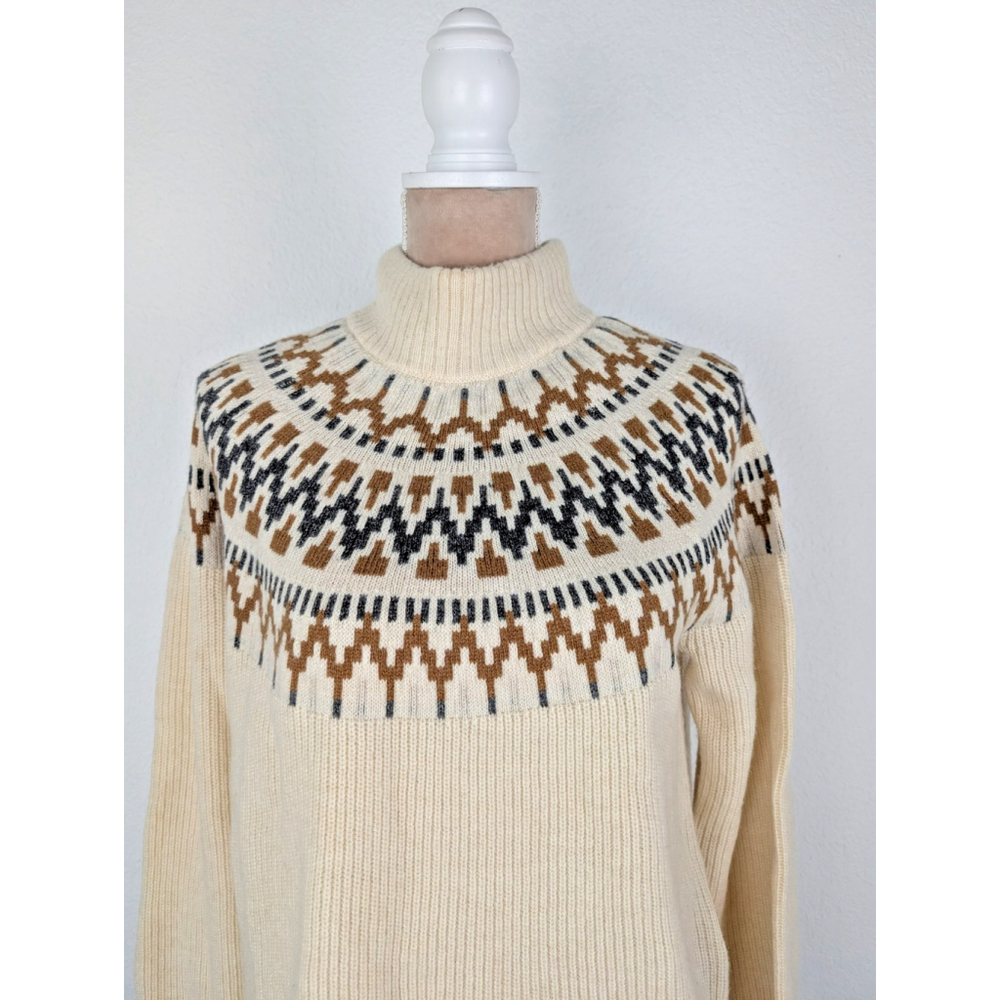 NWT J. Crew Fair Isle Mockneck Pullover Sweater Cream Lambswool Classic Preppy - Picture 5 of 11